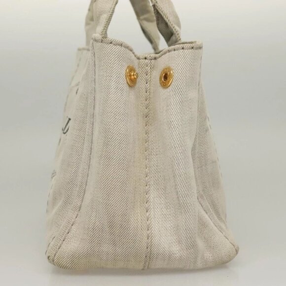 PRADA Canapa PM Hand Bag Canvas 2way Gray Gold Auth 133271 - Picture 4 of 15